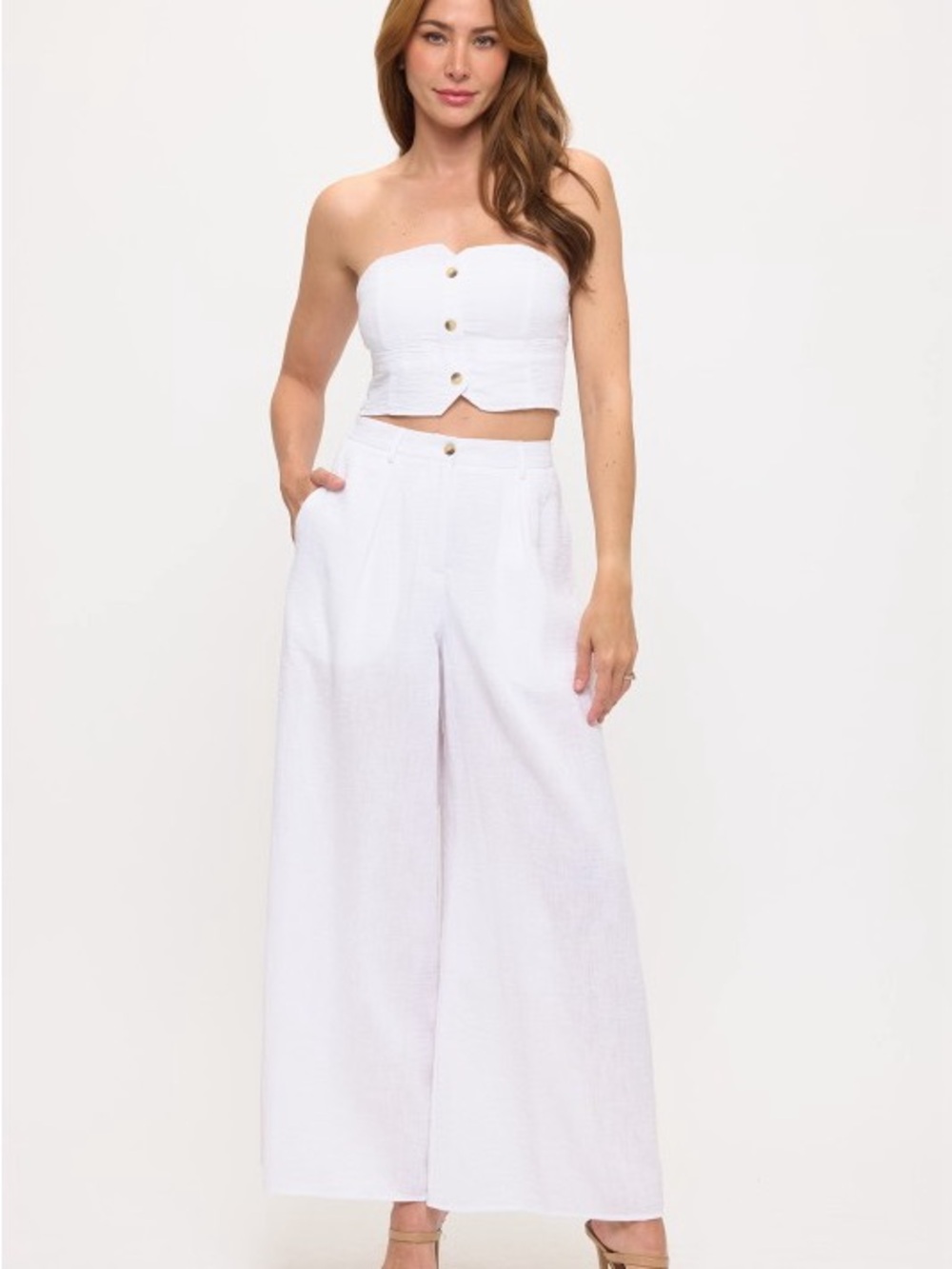 Wide-Leg High-Waist White Pants